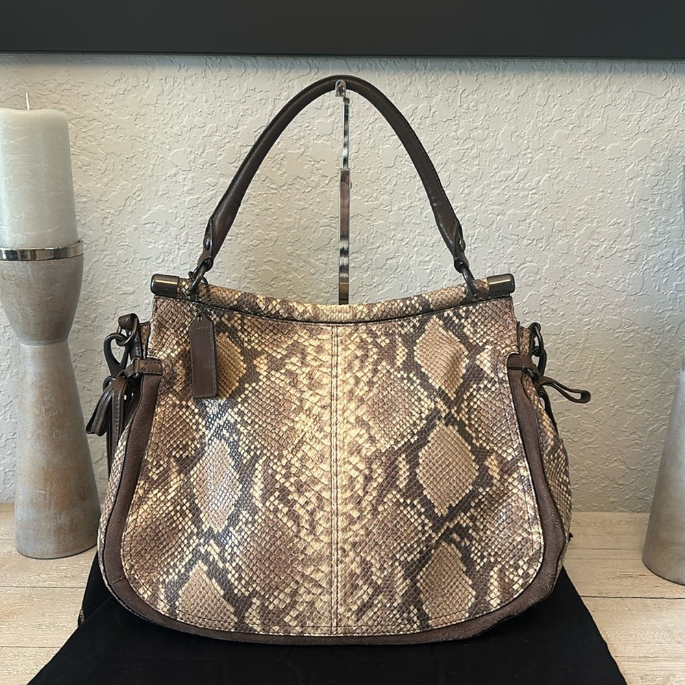 Coach Chelsea Flap Embossed Python Rich Chocolate… - image 2